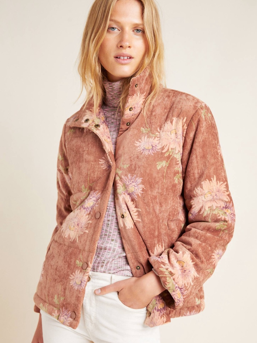 Anthropologie Edie Floral Puffer Sz XS